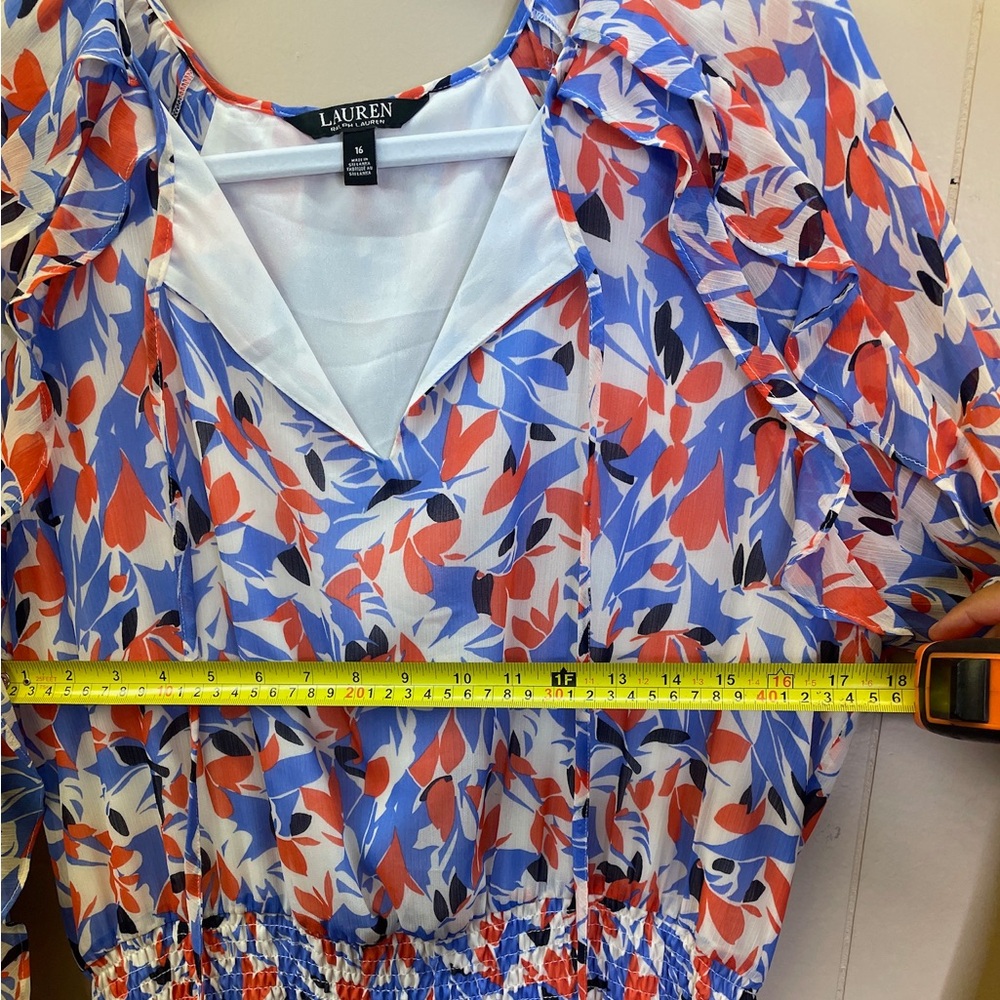 Lauren Ralph Lauren Georgette Allover Floral Mini Dress Size 16 Multi - Picture 10 of 10